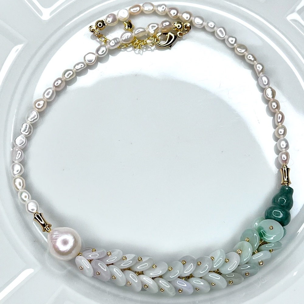 🔥New Collection🔥 Handmade Freshwater Pearl Jade and Jadeite Collection Necklace